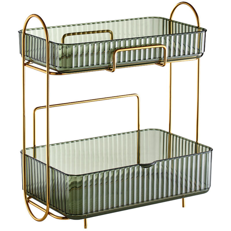 Organisateur de Maquillage 2 Niveaux pour Salle de Bain, Grand Rangement Cosmétique Étagère pour Commode de Chambre Verte