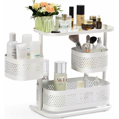 Organisateur de Maquillage, 360° Rotatif Maquillage Organisateur, Métal Rangement Maquillage, Makeup Organizer pour la Chambre à Coucher, Salle de Bain, Coiffeuse, Blanc,Lilaris