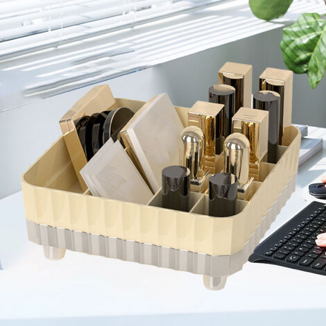 Organisateur de Maquillage avec Compartiments Multiples, Support Anti-Dérapant, Plastique Blanc Crème Argenté pour Cosmétiques, Bijoux et Accessoires