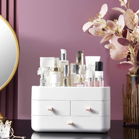 blanc Relaxdays Boîte rangement maquillage Make up organisateur cosmétiques tiroirs compartiments 