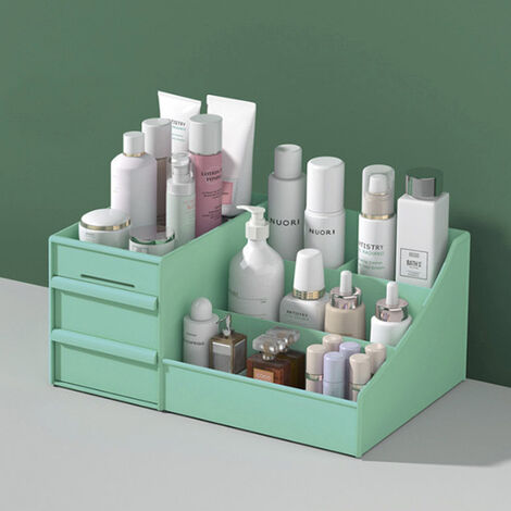 Organisateur De Maquillage cosmétique avec Tiroirs En Plastique Salle De Bain Soins De La Peau Bote De Rangement Pinceau Rouge à Lèvres Titulaire Organisateurs De Stockage,Green,28x17x12cm