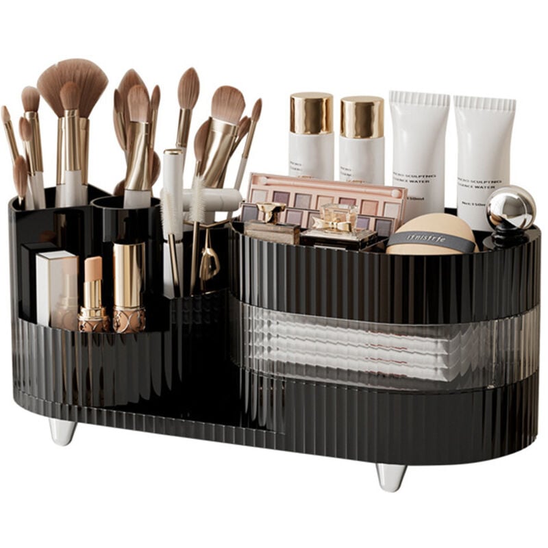 Organisateur de Maquillage, Organisateur Maquillage Rotatif 360 Degrés, Rangement cosmétique Multifonctionnel pour Chambre, Coiffeuse - Noir