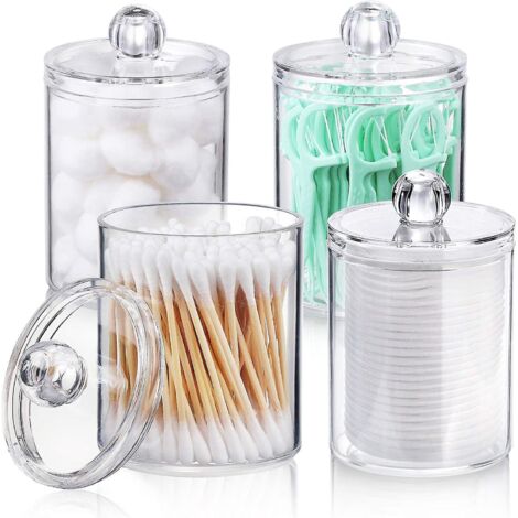 Organisateur de maquillage, porte-cotons-tiges, rangement de salle de bain transparent ---
