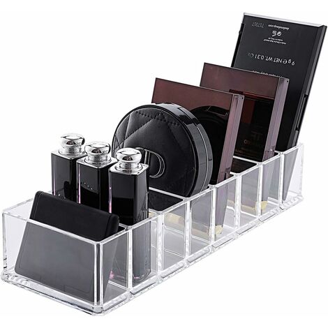 Organisateur de maquillage pour fard à paupières en acrylique transparent avec 8 compartiments - L 25,5 x l 9 cm - Organisateur de tiroir et de bureau compact Organisateur de maquillage pour fard à pa