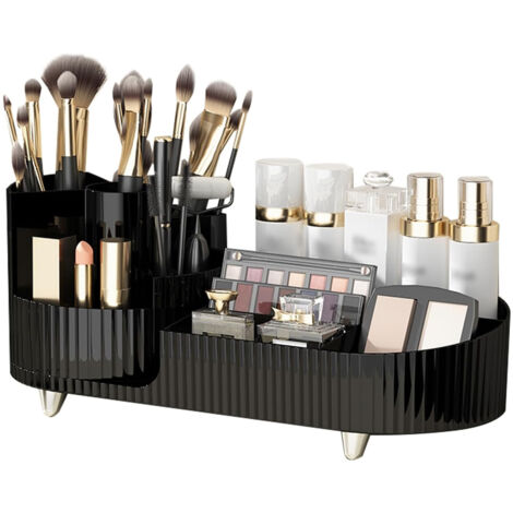 Organisateur de maquillage rotatif à 360°, boîte de rangement cosmétique en plastique pour coiffeuse, salle de bain, chambre - Organisateur cosmétique multifonctionnel  Noir