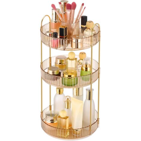 Organisateur de maquillage rotatif à 360 degrés, Présentoir à cosmétiques à 3 niveaux, pour salle de bain, coiffeuse