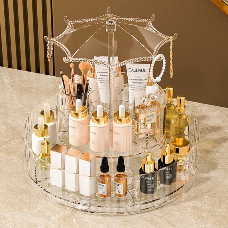 Sinbinta - Organisateur de maquillage rotatif à 360° en acrylique pour parfums et bijoux, grande boîte cosmétique pour chambre à coucher, salle de