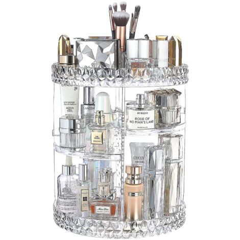 Organisateur de maquillage rotatif à 360°, présentoir de rangement cosmétique ajustable à 8 compartiments transparents