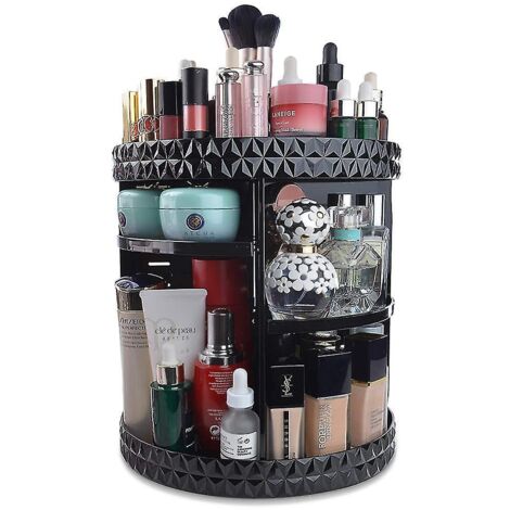 Organisateur de maquillage rotatif à 360°, présentoir de rangement cosmétique ajustable à 8 niveaux, noir