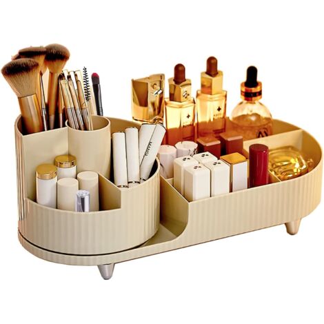 Organisateur de maquillage rotatif grande capacité, boîte de rangement couleur blanc crème