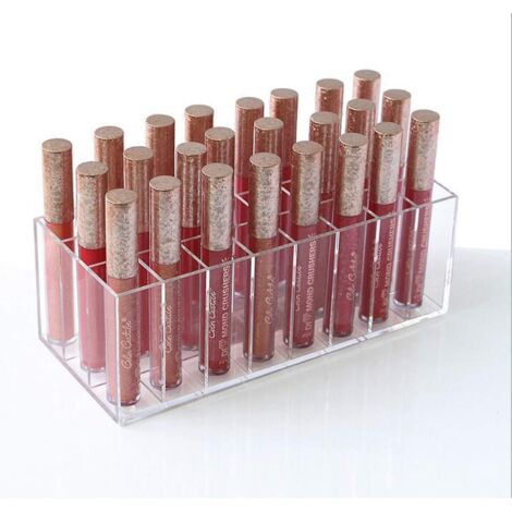 Organisateur de maquillage transparent en acrylique pour gloss et rouge à lèvres, porte-cosmétiques pour 24 emplacements