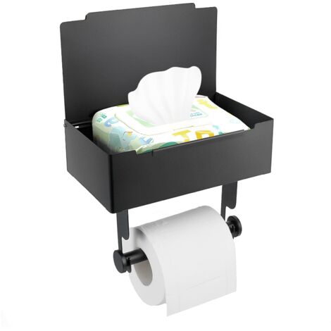 Organisateur de Papier Toilette Noir Mat avec Étagère Multifonction - Stockage pour Lingettes Humides, Tampons, Sacs Poubelle, Porte-Linge de Salle de Bain, Économiseur d'Espace et Accessoires