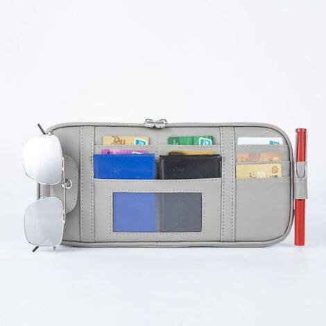 organisateur De Pare-soleil De Voiture (gris), Sac De Rangement D'accessoires En Cuir D'intrieur De Voiture Pour Les Documents De Facture De Tlpho