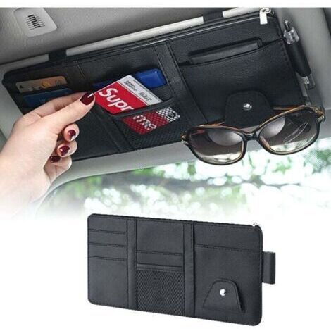 Organisateur de pare-soleil de voiture, pochette de rangement zippée en cuir pour pare-soleil, porte-cartes de visite multifonctionnel, universel pour hommes et femmes, intérieur de voiture.