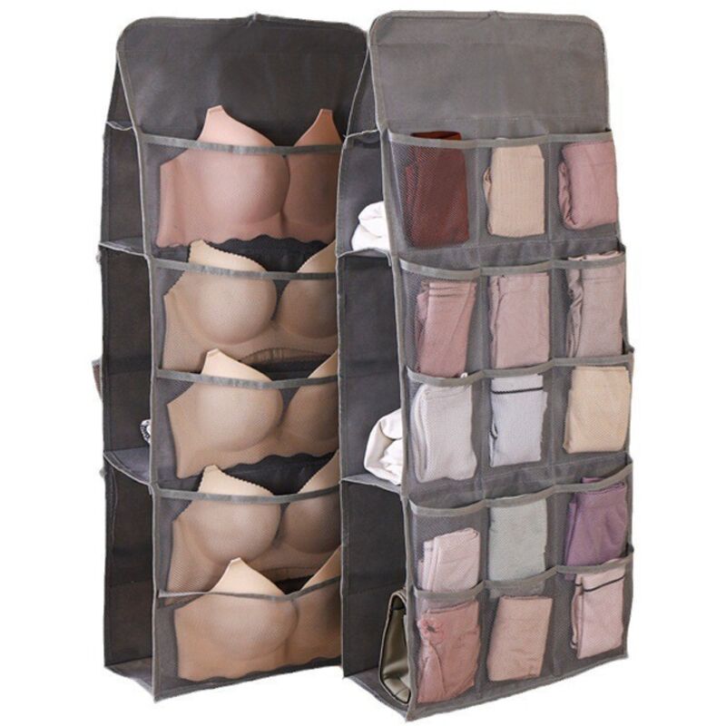 Organisateur de placard en tissu double face, rangement suspendu, gain de place (gris clair)