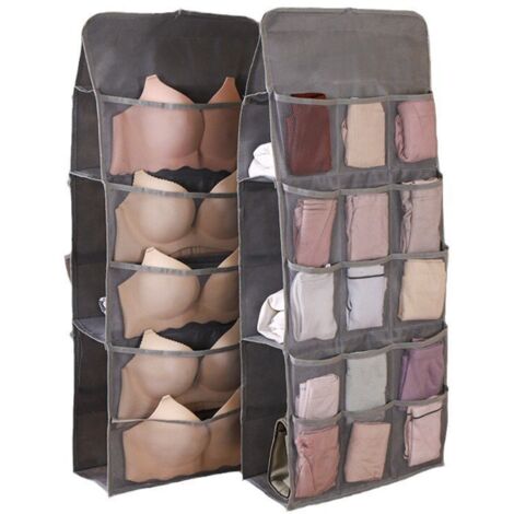 Organisateur de placard en tissu double face, rangement suspendu, gain de place (gris clair)