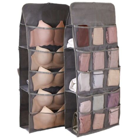 Organisateur de placard en tissu double face, rangement suspendu, gain de place (gris clair)