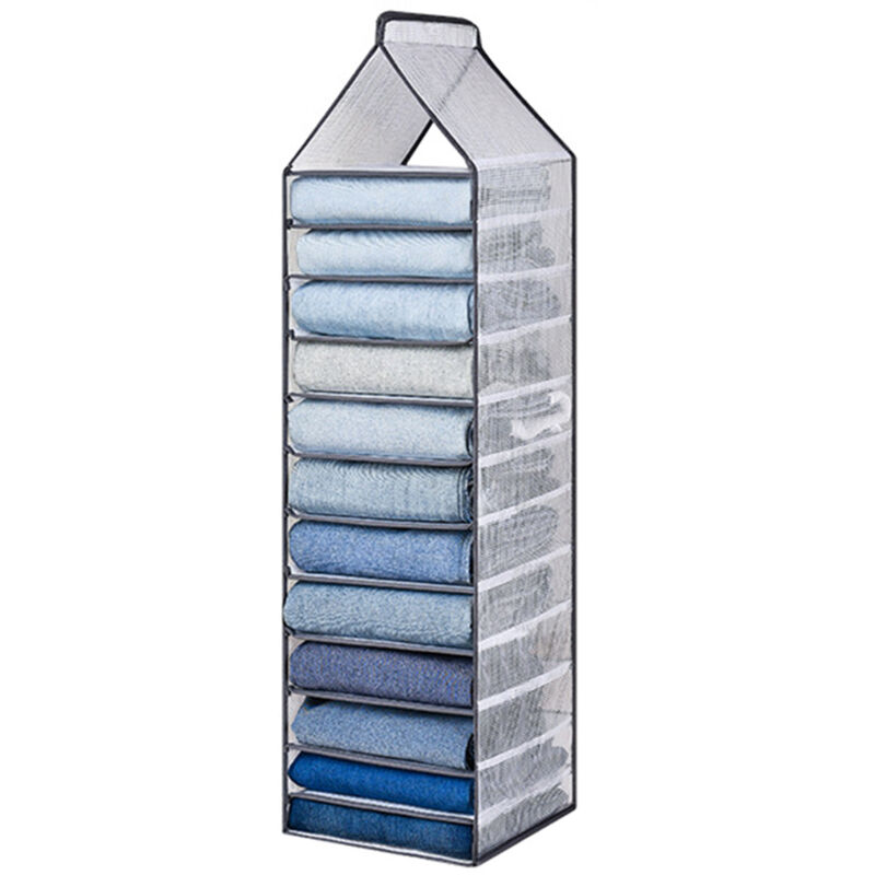 Organisateur de placard pliable 12 compartiments pour vêtements, étagère grise pour dressing