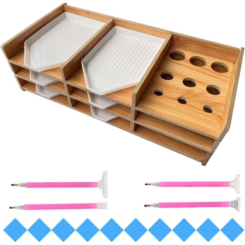 Fei Yu - Organisateur de plateau de peinture au diamant, accessoires de peinture au diamant bricolage, plateau de rangement multicouche en bois Point