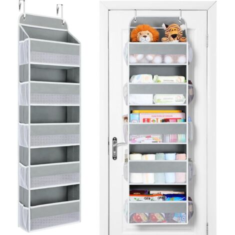 Organisateur De Porte - 5 Niveaux - 10 Poches Latérales En Maille - Capacité De Chargement 20 Kg - Pour Salle De Bain Chambre Nursery Placard - Gris