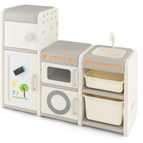 Organisateur de Rangement de Jouets pour Enfants Cuisine de Jeu Tableau Blanc Magnétique Armoire et Bacs de Rangementpour Les 3 Ans et Plus Gris CW1595 Maison Chic