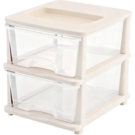 Organisateur de rangement domestique avec tiroirs en PP, modèle beige transparent 2 niveaux ajustable pour cuisine, salle de bain et chambre