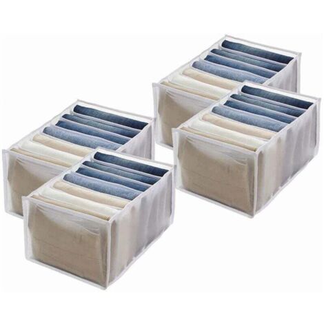 Organisateur de Rangement Garde-Robe 4 PièCes, Placard BoîTe Compartiment Jean, D'Organisateur VêTements Tiroir Pliable, Blanc