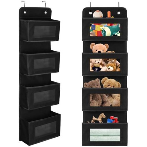 Organisateur de rangement suspendu - 1, 4 compartiments étagère tissu non tissé épais 4 poches 2 crochets - Armoire