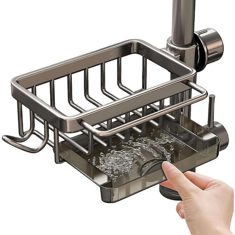 Organisateur de robinet d'évier, porte-éponge à vaisselle à fixer sur le robinet, bac de récupération, support de rangement multifonctionnel pour
