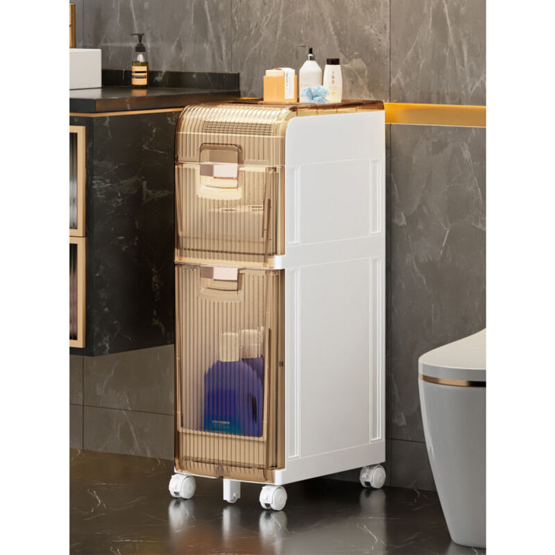 Armoire de Rangement au Sol de Salle de Bain, unité de Rangement Verticale de Salle de Bain avec Tiroirs et roulettes, Tour de Rangement Mince et