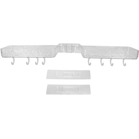 Organisateur de Salle de Bain en Plastique à Fixation Murale Transparent, 2 Plateaux, Pliable, Résistant à l'Eau, Kit Complet avec Crochets