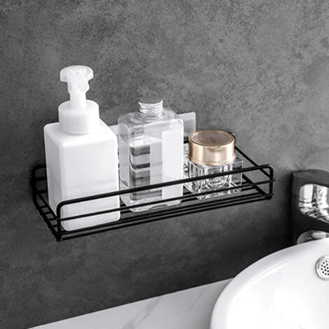 Organisateur de salle de bain robuste en métal noir avec sticker - Étagère murale universelle pour douche, cuisine et buanderie