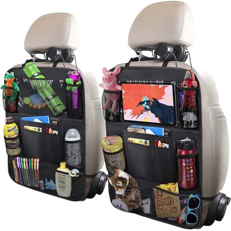 Organisateur de siège arrière de voiture avec support de table de 25 cm, 9 poches de rangement, protections de dossier et tapis anti-coups de pied pour enfants et tout-petits, lot de 2