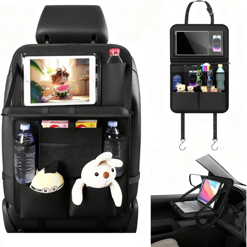 Organisateur de Siège Auto, Organiseur de Siège Arrière de Voiture, Protection de Dossier de Siège Auto pour Enfants avec Table Pliante et Pochette