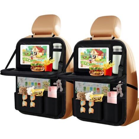 Organisateur de Siège de Voiture, 2 Pièces de Protection de Dossier de Voiture Enfants avec Tablette Pliante, Poche pour Tablette et de Nombreuses Poches, Organisateur de Siège Arrière Étanche