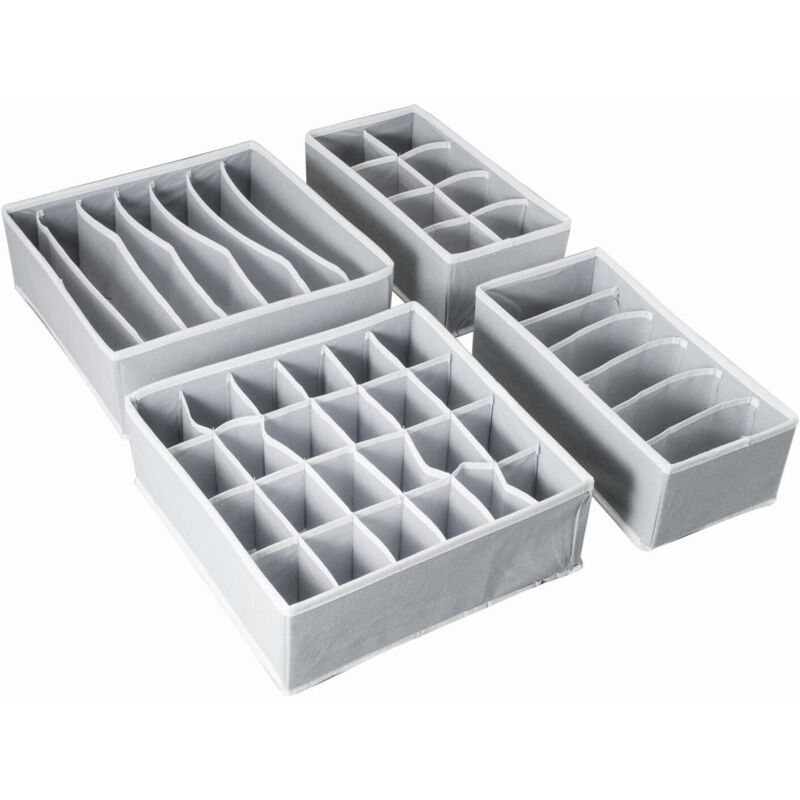 Mowze - Organisateur de sous-vêtements de placard, kit de diviseur de tiroir de bote de rangement pliable Lot de 4 (gris)