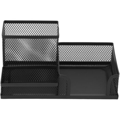 Organisateur de stylos en métal robuste, 3 compartiments, design classique pour bureau, rangement durable et stable.