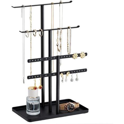 Organisateur de Support à Bijoux à 3 Niveaux - Support Solide pour 80 Pièces de Bijoux - Porte-Bijoux Noir - Porte-Bijoux pour Colliers, Boucles d'oreilles, Bracelets, Bagues - Cadeau pour Femmes