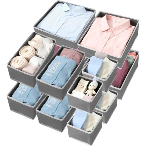 Organisateur de Tiroir, 12 Pièces Organisateur Tiroir, Organiseurs de Vêtements de Bébé, Boite Rangement Vetement Pliable de Commode pour Vêtements de Bébé, Separateur Tiroirs en Tissu