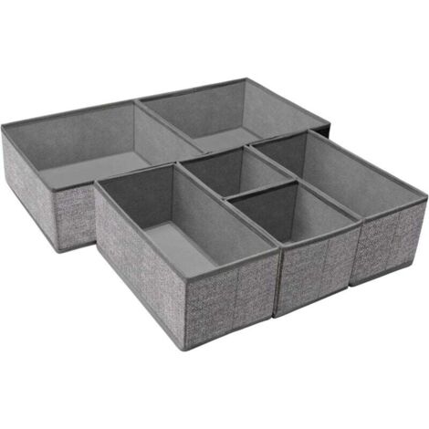 Organisateur de tiroir à sous-vêtements pliable, séparateur de garde-robe, boîte de rangement pour vêtements et chaussettes (6 compartiments, gris)