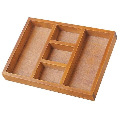 Organisateur de tiroir à ustensiles en bois à 5 compartiments, plateau à couverts, porte-couverts de bureau, séparateur pour couteaux de cuisine