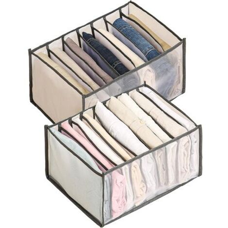 Organisateur de Tiroir à Vêtements, Boîte de Rangement en Maille Pliable,Organisateur de Placard avec Compartiments, Sac de Rangement Placard pour Jeans et Chemises,7+9 Grille