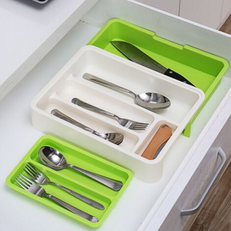 Organisateur de tiroir de cuisine en plastique, support multifonctionnel pour ustensiles de cuisine, gain de place, pour argenterie et couteaux