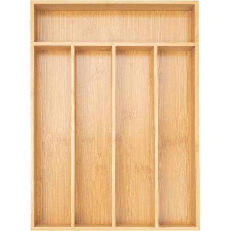 Organisateur de tiroir de cuisine pour vaisselle, 5 compartiments, couleur bois naturel,