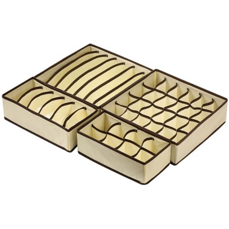 Organisateur de Tiroir Pliable - Rangement Sous Vetement - Lot de 4 -Beige - Adulte