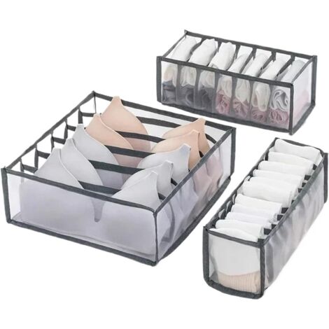 Organisateur de Tiroir pour Sous-vètements, Boîte de Rangement Lavable Pliable Closet Organiseurs Paniers de Rangement pour Soutien-Gorges, Chaussettes, Foulard Séparateurs de Tiroir (A)
