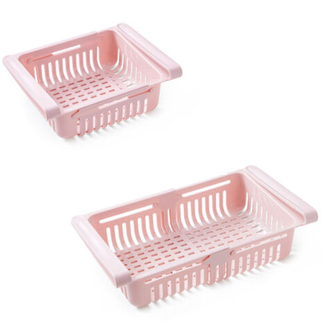 Organisateur de tiroir réfrigérateur extensible, boîte de rangement multifonction gain de place rose 20,5x16,4x7,6cm