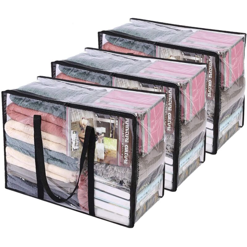 Organisateur de vêtements avec poignées renforcées, 21,6 x 15,7 x 10 pouces, organisateur de couette avec fermetures éclair robustes, paquet de 3
