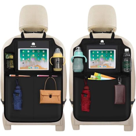 Organisateur de Voiture 2Pcs Protecteur de Siège Voiture, Kick Mats pour Bébé/Enfant, Protection Siege Imperméable avec Multi-Poches Rangements et Support Transparent pour Tablettes, Noir-Fei Yu