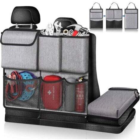 Organisateur de Voiture de Coffre (Gris)- Détachable Sac de Rangement Voiture Multipurpose Organisateur de Siège de Voiture Poche pour voiture accessoires interieur pour Jeep, SUV, Van